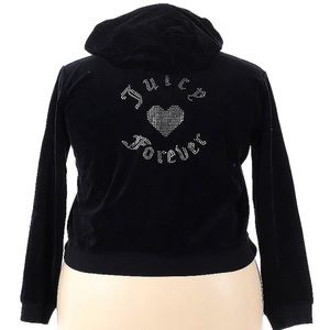 Juicy Couture Forever 21 Black Velour Hoodie Track Suit Jacket Rhinestone 3X XXL